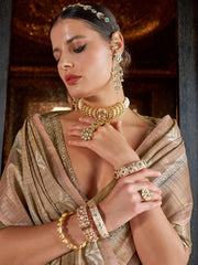 Beautiful Brown Digital Printed Silk Festival Wear Saree With Blouse
