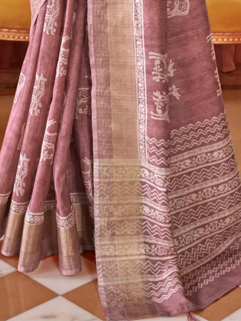Gorgeous Mauve Color Digital Printed Silk Event Wear Saree With Blouse