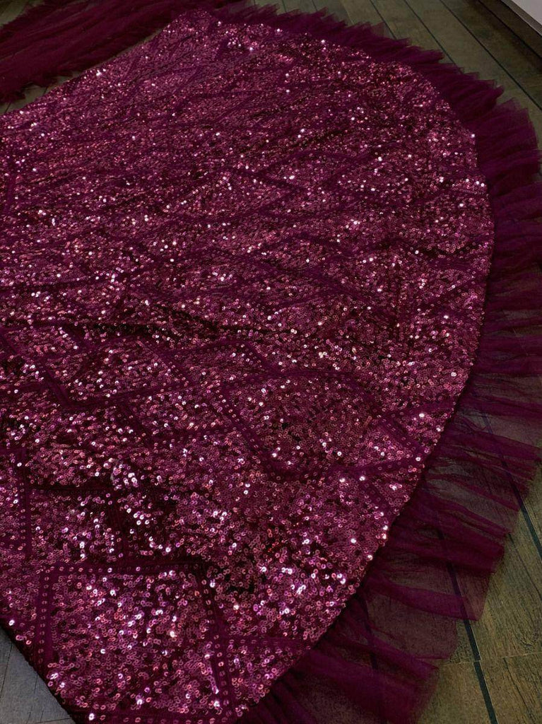 Remarkable Purple Sequins Velvet Party Wear Ruffle Lehenga Choli