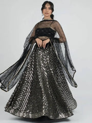 Appealing Black Zig-Zag Sequins Georgette Cocktail Lehenga Choli