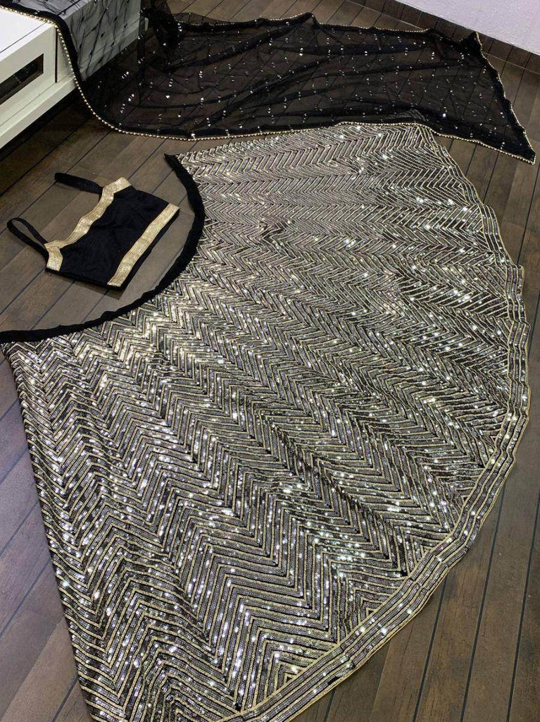 Appealing Black Zig-Zag Sequins Georgette Cocktail Lehenga Choli