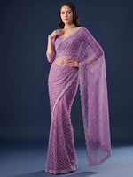 Breathtaking Lavender Sequins Net Party Wear Saree With Blouse