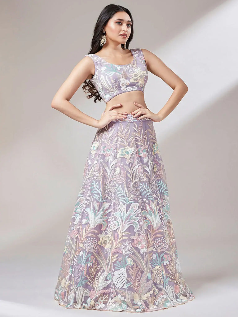 Captivating Lavender Sequins Soft Net Reception Wear Lehenga Choli