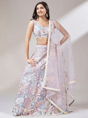 Captivating Lavender Sequins Soft Net Reception Wear Lehenga Choli