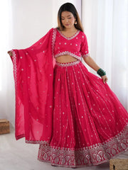 Lavish Pink Sequins Work Silk Festive Wear Lehenga Choli With Dupatta - Ethnic Plus In