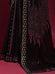 Fabulous Black Georgette Fancy Pink Sequins Work Celebration Wear Saree