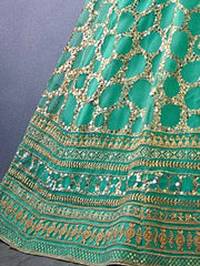 Engrossing Teal Green Sequined Butterfly Net Engagement Lehenga Choli