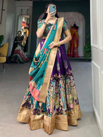 Awesome Purple Kalamkari Printed Dola Silk Function Wear Lehenga Choli