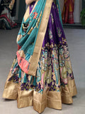 Awesome Purple Kalamkari Printed Dola Silk Function Wear Lehenga Choli