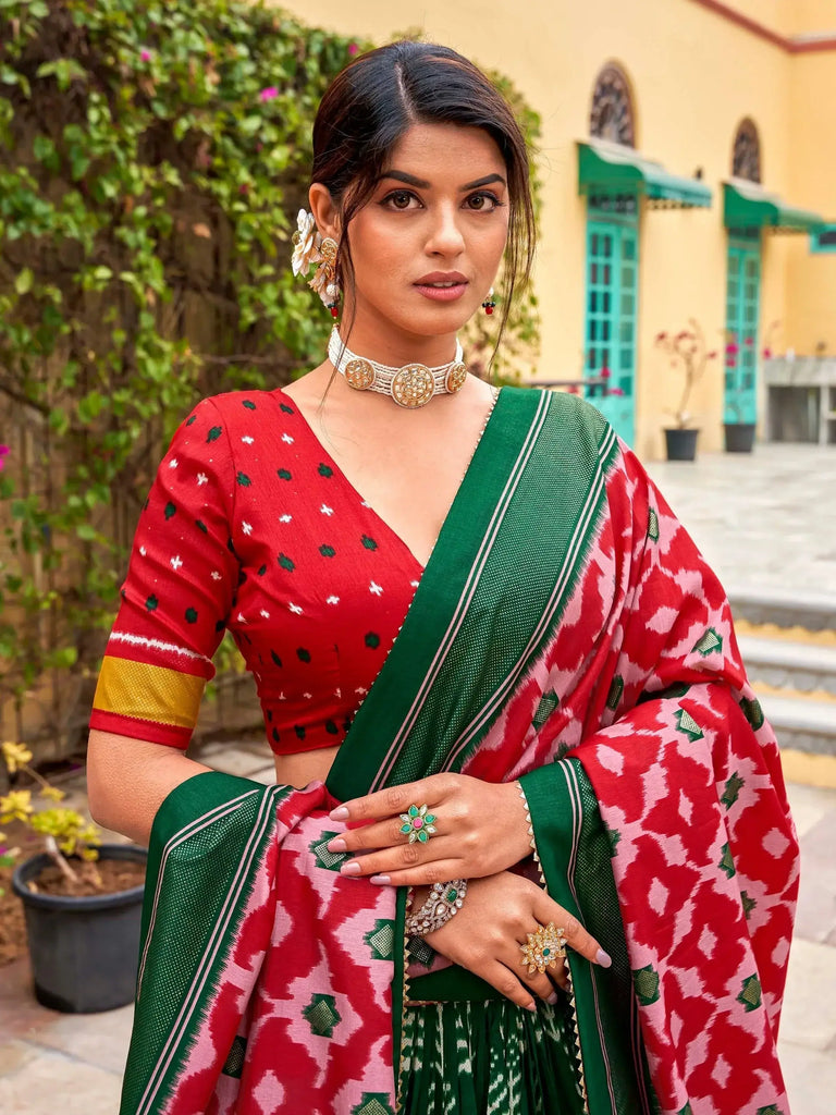 Glamorous Green Foil Work Silk Navaratri Wear Lehenga Choli
