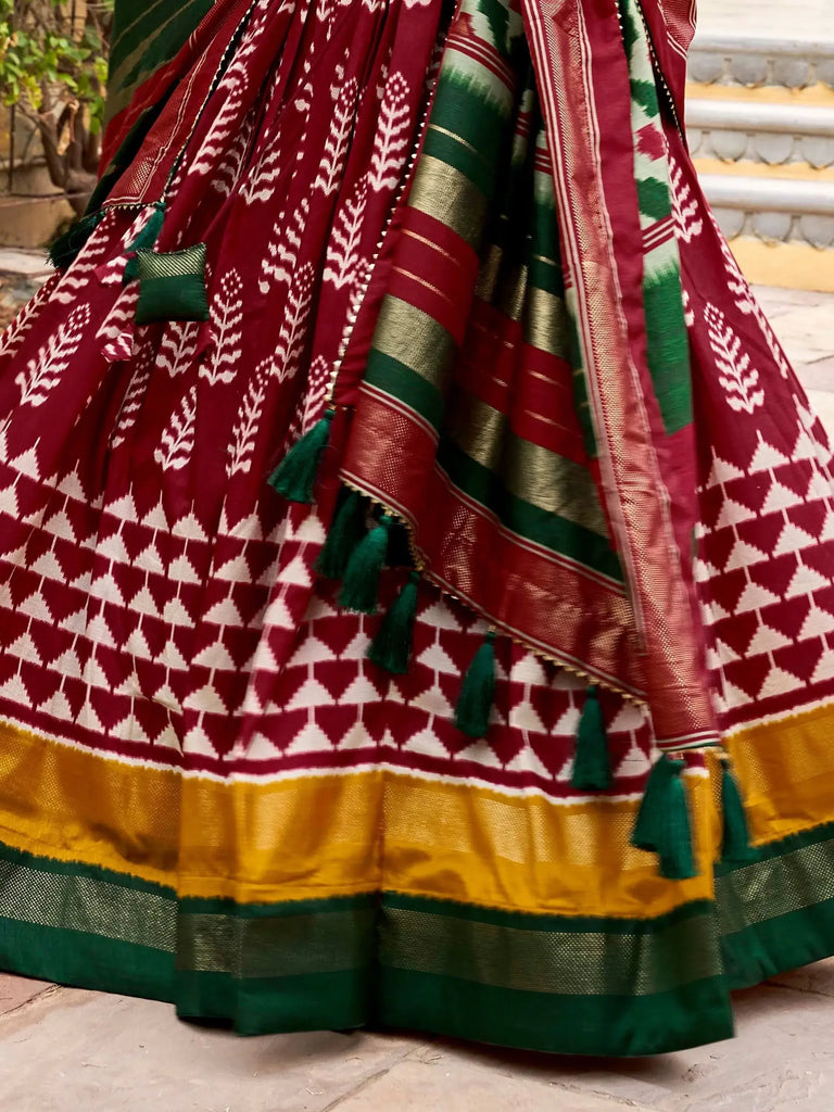 Fascinating Maroon Digital Printed Silk Lehenga Choli With Dupatta