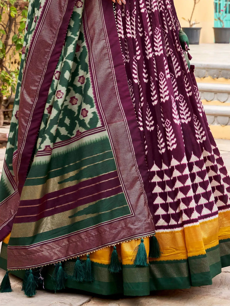 Mesmerizing Wine Foil Work Silk Function Wear Lehenga Choli