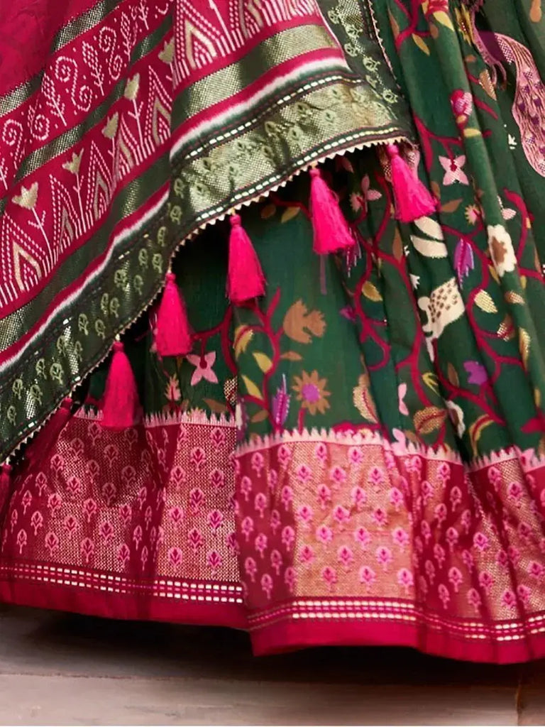 Fascinating Green Printed Silk Traditional Lehenga Choli With Dupatta