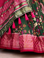 Fascinating Green Printed Silk Traditional Lehenga Choli With Dupatta