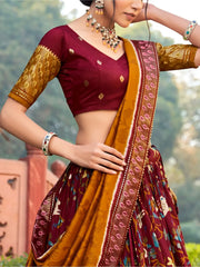Captivating Maroon Printed Silk Festival Wear Lehenga Choli With Dupatta