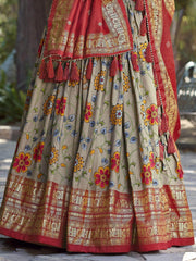 Tantalizing Grey Kalamkari Printed Silk Traditional Lehenga Choli