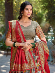 Tantalizing Grey Kalamkari Printed Silk Traditional Lehenga Choli
