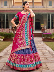 Stunning Blue Patola Printed Silk Navaratri Lehenga Choli With Dupatta