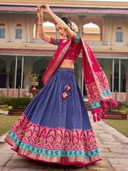 Stunning Blue Patola Printed Silk Navaratri Lehenga Choli With Dupatta