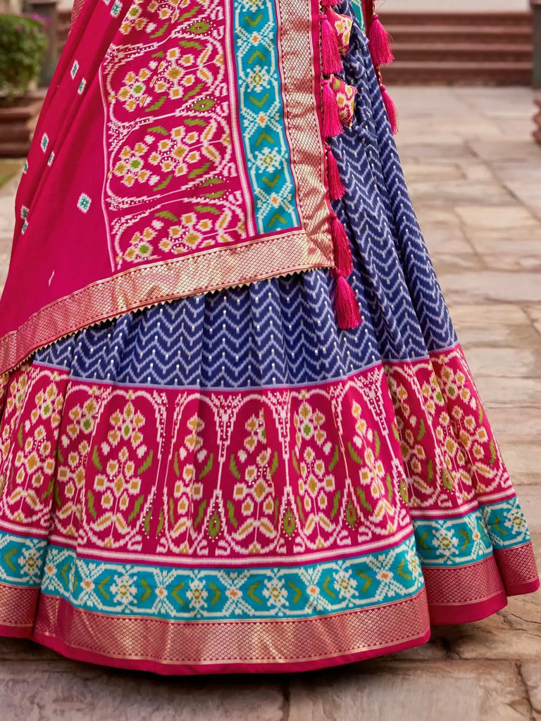 Stunning Blue Patola Printed Silk Navaratri Lehenga Choli With Dupatta