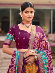 Pretty Mustard Yellow Patola Printed Silk Traditional Lehenga Choli