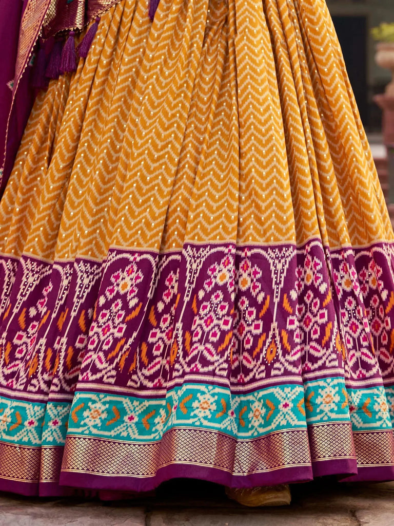 Pretty Mustard Yellow Patola Printed Silk Traditional Lehenga Choli