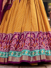 Pretty Mustard Yellow Patola Printed Silk Traditional Lehenga Choli