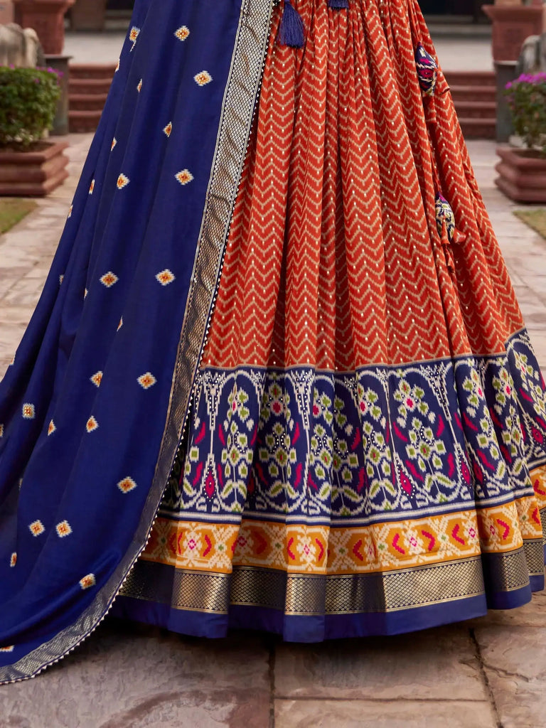 Alluring Orange Patola Printed Silk Festival Wear Lehenga Choli