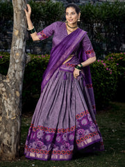 Alluring Purple Digital Printed Tussar Silk Festival Wear Lehenga Choli
