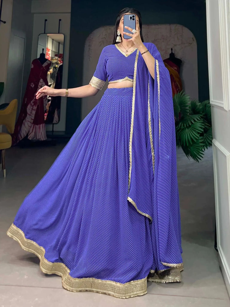 Gorgeous Blue Digital Printed Georgette Sangeet Wear Lehenga Choli