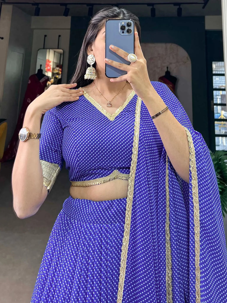 Gorgeous Blue Digital Printed Georgette Sangeet Wear Lehenga Choli