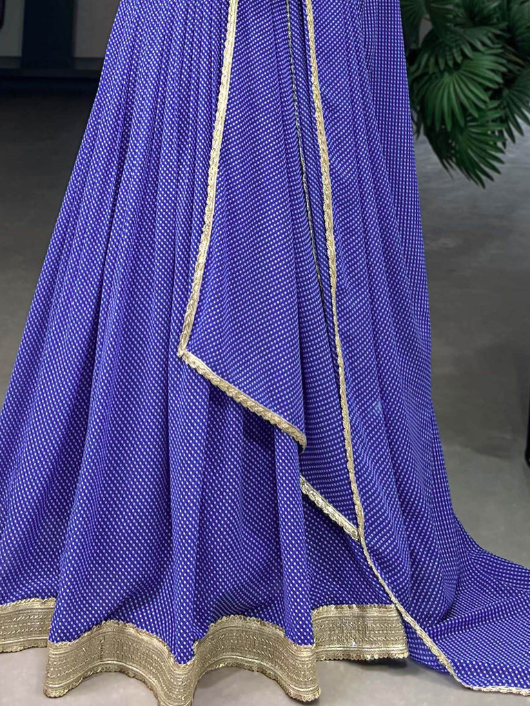 Gorgeous Blue Digital Printed Georgette Sangeet Wear Lehenga Choli