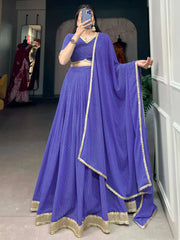 Gorgeous Blue Digital Printed Georgette Sangeet Wear Lehenga Choli