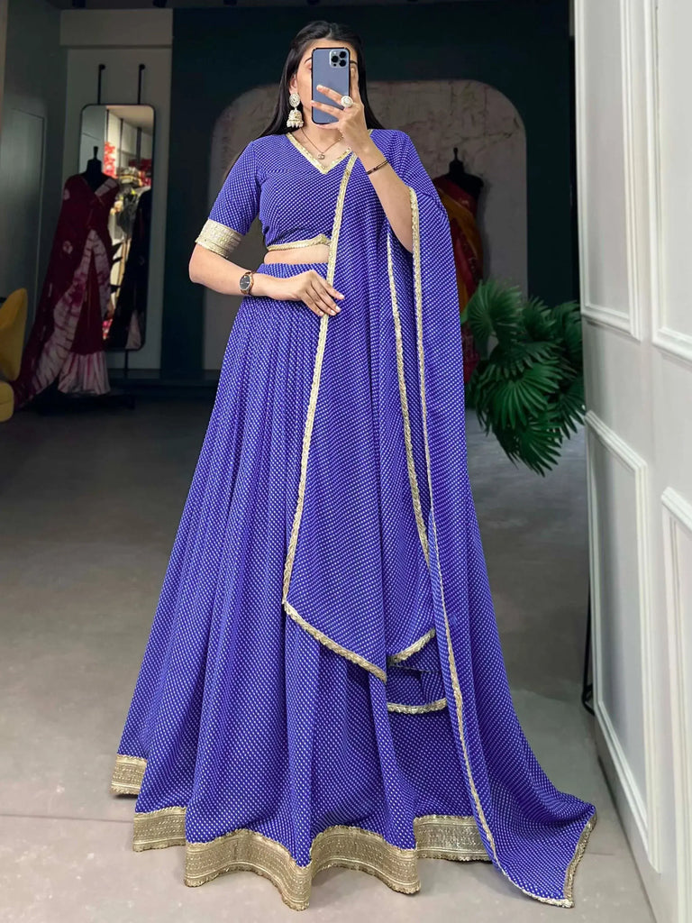 Gorgeous Blue Digital Printed Georgette Sangeet Wear Lehenga Choli