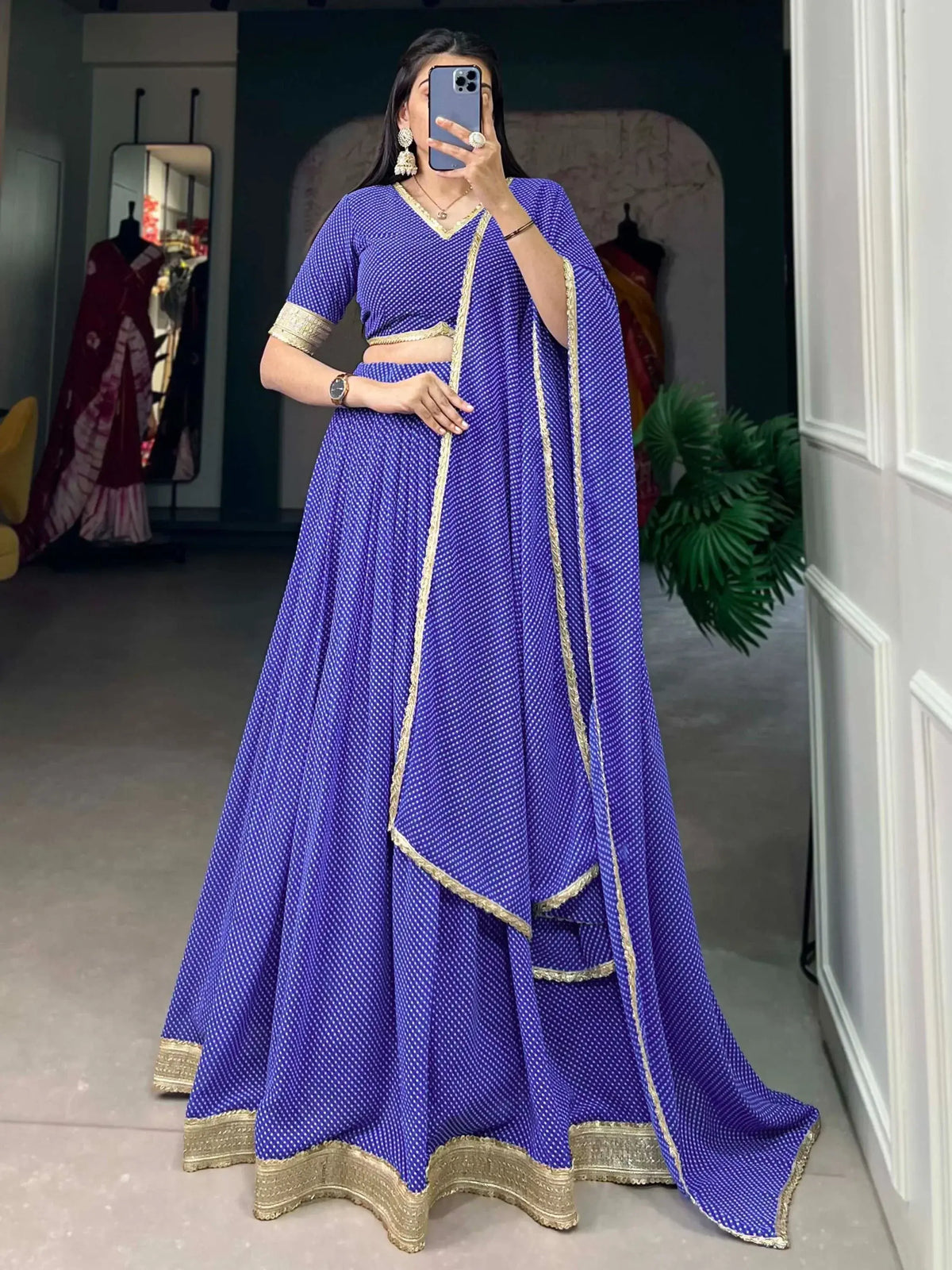 Gorgeous Blue Digital Printed Georgette Sangeet Wear Lehenga Choli
