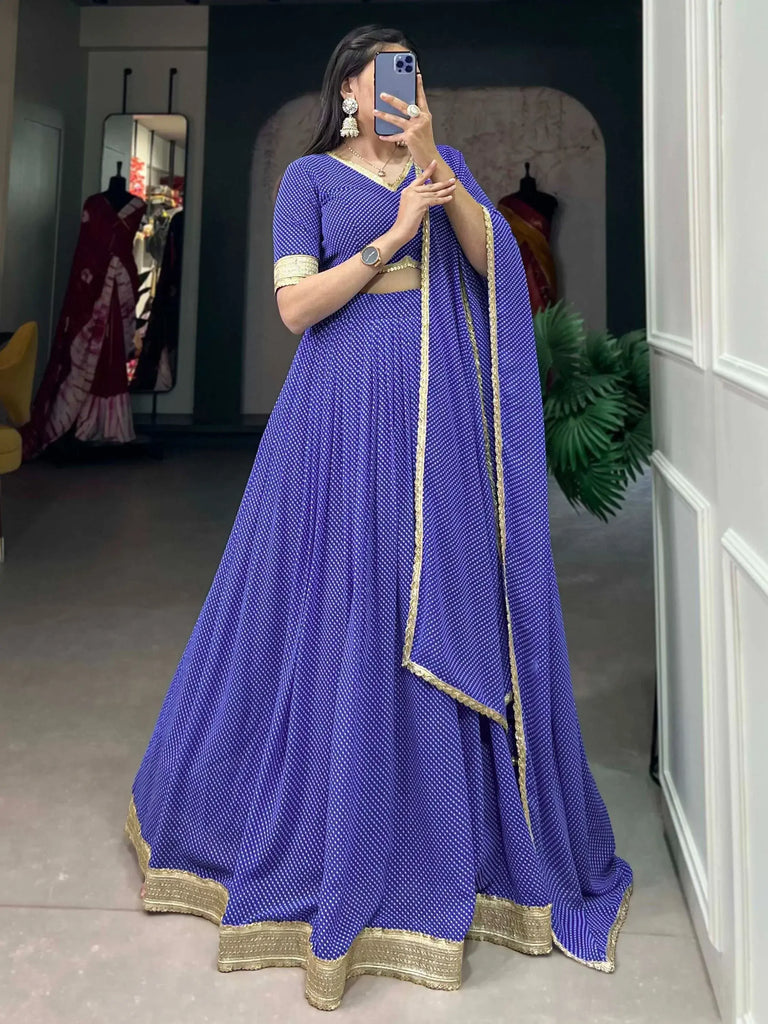 Gorgeous Blue Digital Printed Georgette Sangeet Wear Lehenga Choli