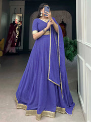 Gorgeous Blue Digital Printed Georgette Sangeet Wear Lehenga Choli
