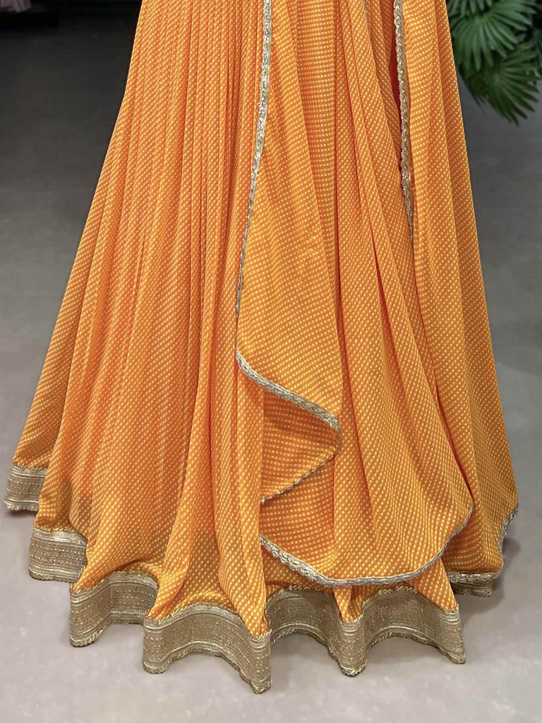 Stunning Yellow Digital Printed Georgette Haldi Wear Lehenga Choli