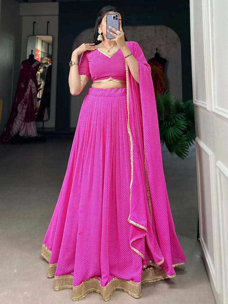 Enchanting Pink Digital Printed Georgette Function Wear Lehenga Choli