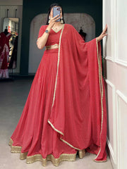 Glamorous Red Digital Printed Georgette Festival Wear Lehenga Choli