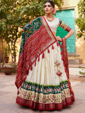 Stunning White & Green Patola Printed Silk Traditional Lehenga Choli