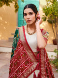Stunning White & Green Patola Printed Silk Traditional Lehenga Choli