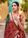 Stunning White & Green Patola Printed Silk Traditional Lehenga Choli