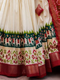 Stunning White & Green Patola Printed Silk Traditional Lehenga Choli