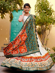 Charming White & Orange Patola Printed Silk Lehenga Choli With Dupatta