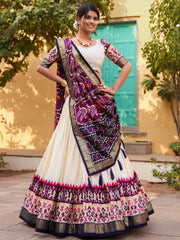 Adorable White & Purple Patola Printed Silk Function Wear Lehenga Choli