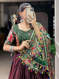 Rocking Brown Gamthi-Work Dola Silk Navratri Lehenga Choli