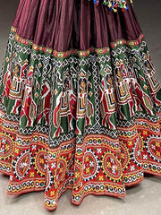 Rocking Brown Gamthi-Work Dola Silk Navratri Lehenga Choli