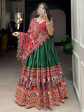 Stylish Green Gamthi-Work Dola Silk Navratri Lehenga Choli