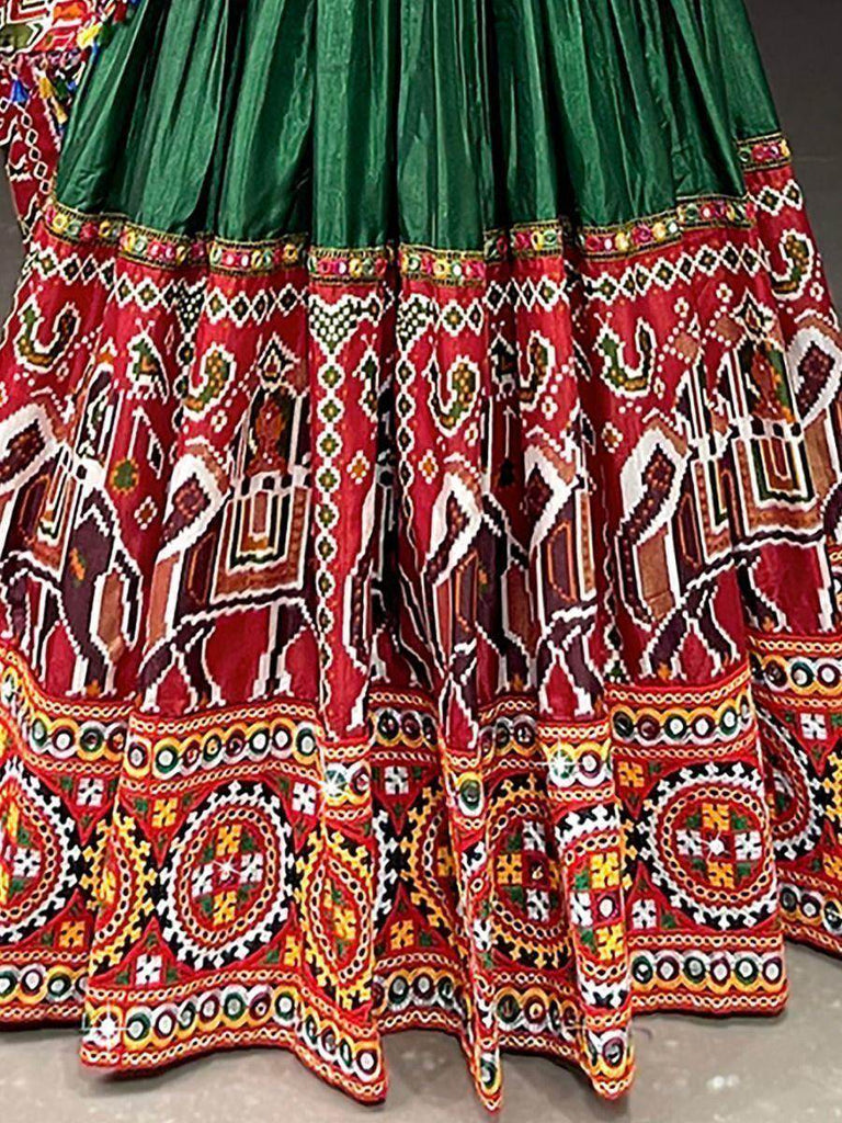 Stylish Green Gamthi-Work Dola Silk Navratri Lehenga Choli